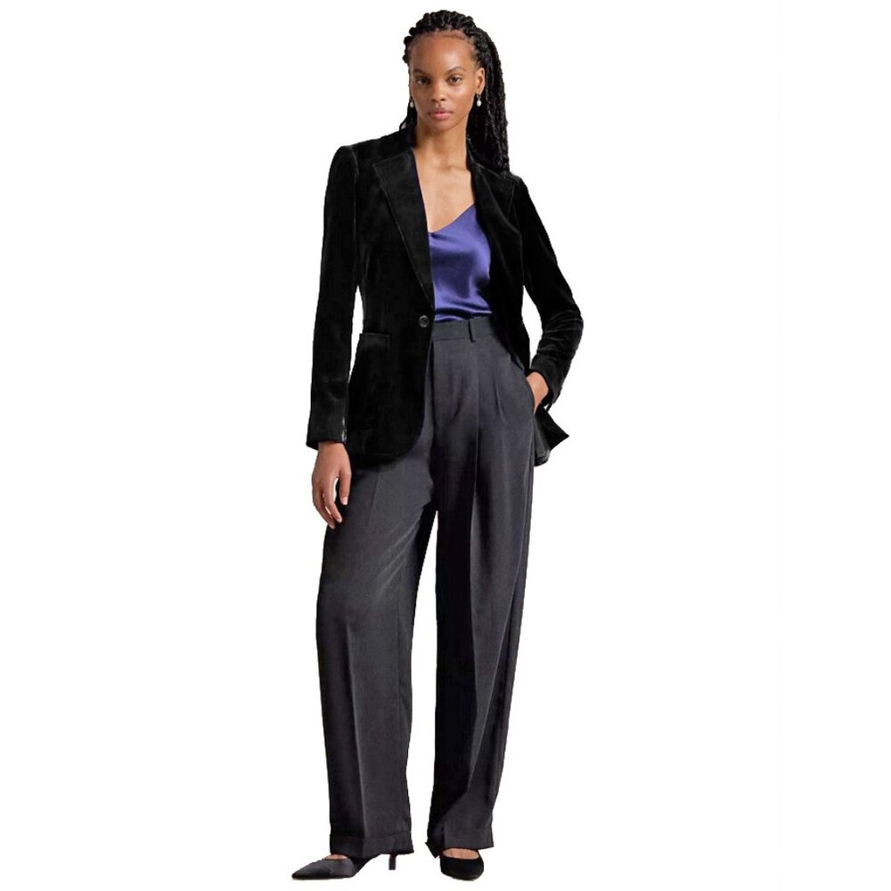 NEW $698 Ralph Lauren Black Velvet Blazer! 12  Black  1 Button  Made in Italy